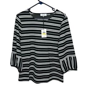 New Calvin Klein Women’s Striped Blouse Size Medium Black Stripe BNWT